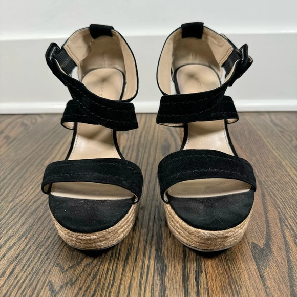 Marc Fisher Black Leather Haely Espadrille Platform Wedges size 7 - Picture 3 of 9